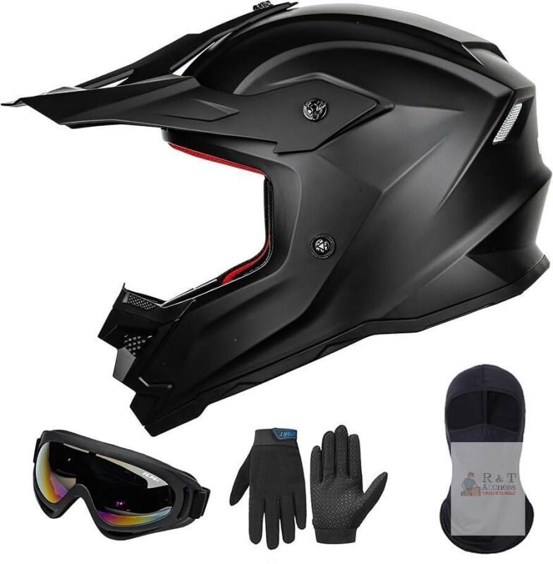 NEW ILM Z705 Youth Motocross Helmet Set, Matte Black, DOT/ECE Certified, Size YM (51-52cm), Goggles/Gloves