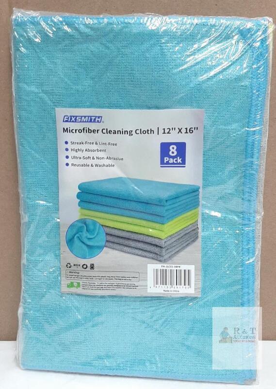 NEW FIXSMITH Microfiber Cleaning Cloths, 8-Pack, 12" x 16", Multi-Color, Highly Absorbent, Lint-Free