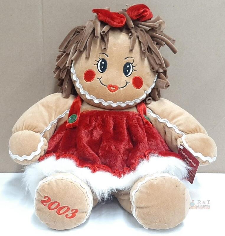 NEW 2003 Kellytoy Gingerbread Girl Plush Doll Red Holiday Dress Bow 16" Embroidered Foot