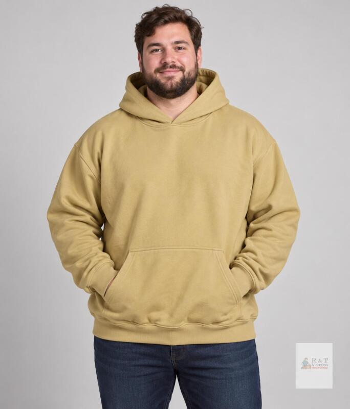 NEW XL Beige Pullover Hoodie with Kangaroo Pocket and Ribbed Cuffs
