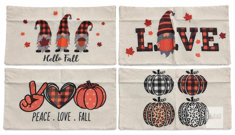 NEW Set of 4 Fall Gnome Pumpkin Throw Pillow Covers, 19"X11"Autumn Buffalo Plaid & Leopard Decor