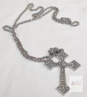 NEW Stainless Steel Cross Pendant Necklace, Silver-Tone, Rope Chain, 22-Inch Unisex