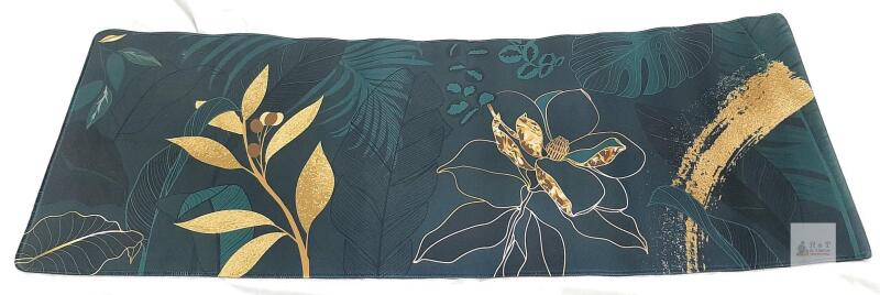 NEW XXL Floral Desk Mat 35.4"x15.7", Gold Botanical Print, Stitched Edges, Anti-Slip Rubber Base