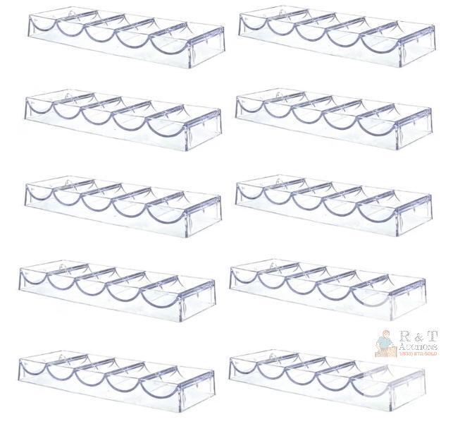 new SEETOOOGAMES Poker Chip Tray Rack 10-Pack Clear Acrylic, Holds 100 Chips per Tray, Stackable