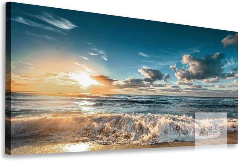 NEW Yearainn 40"x20" Ocean Sunset Seascape Canvas Wall Art Print, Stretched, Gicl&eacute;e, Modern Decor