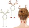 New 2Pcs Christmas Reindeer Ponytail Bun Holder Claw Clips Supplies, Christmas Hair Accessories