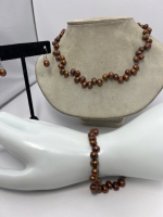 925 Sterling Toggle Necklace Bracelet Earring Chocolate Pearl Toggle