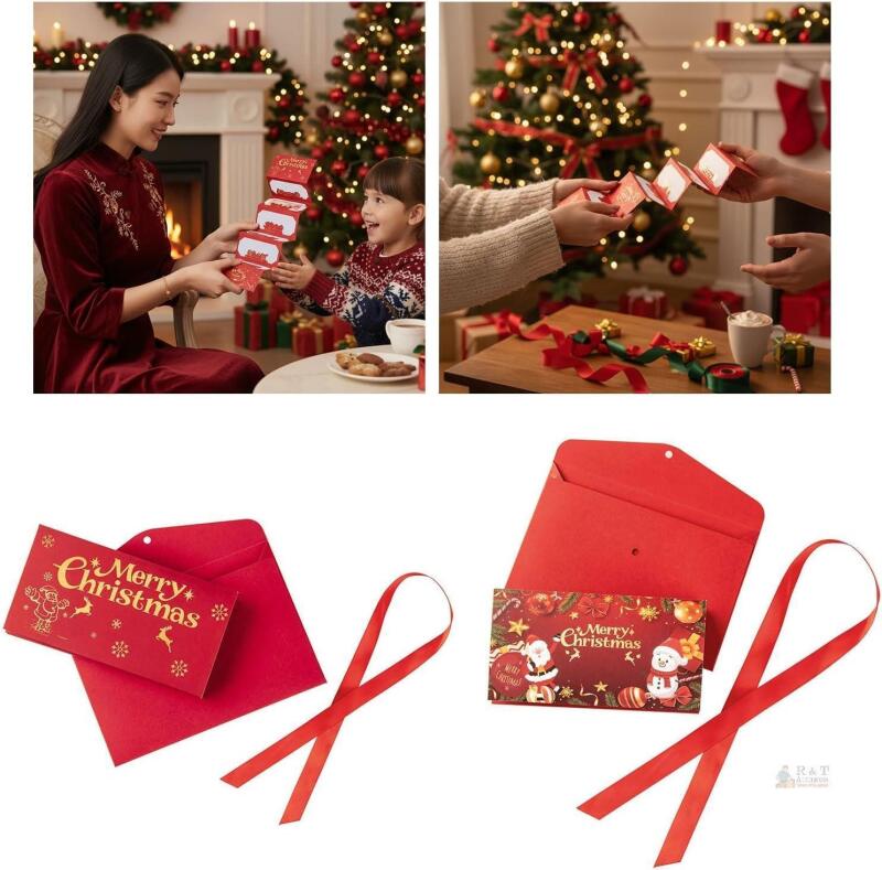 NEW Christmas Themed Red Envelopes with 6 Slots for Gift Exchange Holiday Gift Card Money Holder Money Organizer Portable Card Wallet for Christmas