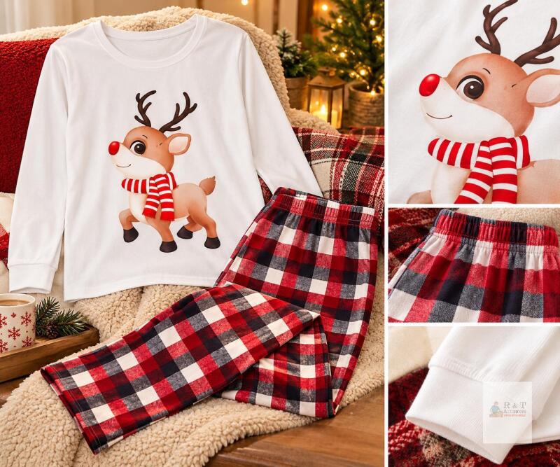 New Size Small Women&rsquo;s Reindeer Christmas Pajama Set &ndash; Long Sleeve Top & Plaid Pants