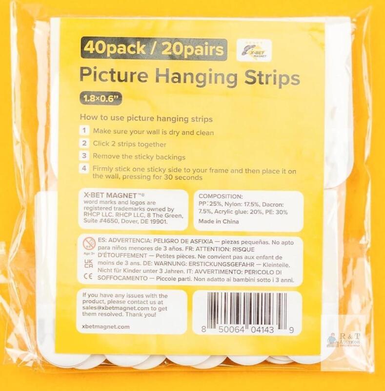 New X-bet MAGNET Ultra-Strong Picture Hanging Strips (20 pcs) with Adhesive Backing - Perfect for Rental Friendly Upgrades - Wall Hanging Strips Without Nails