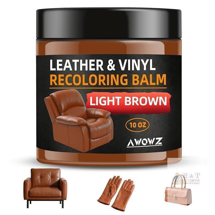 New AWOWZ Leather Recoloring Balm - Scratch Repair & Color Restore Kit For Faded Leather, Couch & Car Seats - 10OZ Leather Restorer Balm