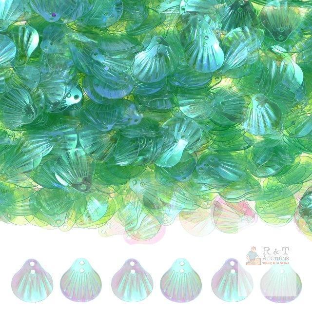 New 1200-Pack Seashell Sequins, Shell Shape Loose Sequins with 2 Holes, Sea Shell Flakes [Green]