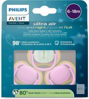 New Damaged Box Philips Avent Ultra Air Pacifier 6-18m, quiet pink/butterfly, day+night 3 pack, SCF087/30 (Quiet Pink/Butterfly)