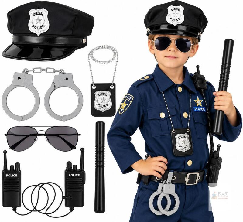 New DANGCOS Police Pretend Play Toys for Dress Up,Kids,Boys and Girls Cops Role Play Set with Police Hat,Sunglass,Handcuffs,Sheriff Badge,Walkie Talkies,Baton,