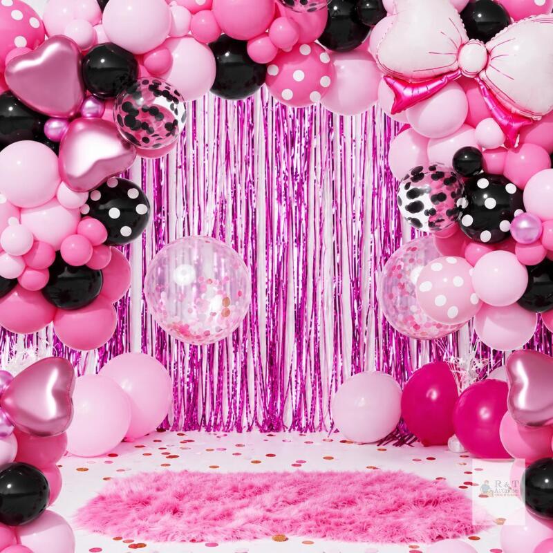 New Pink & Black Balloon Garland Kit with Heart & Bow Balloons LG kit