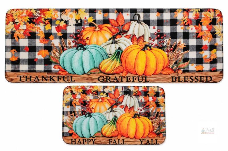 Fall-Themed Kitchen Mat and Runner Set &ndash; desc for measurments
