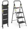 4-Step Foldable Step Stool with Anti-Slip Pedal & Cushioned Handle, Ladder for Adults, 330 lb Capacity, for Kitchen, Black