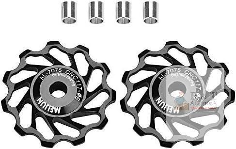 New 1 Pair Rear Derailleur Pulley, Quality Ceramic Bike Bearing Guide Wheel with Installation Hole Adapter Tubes (Black, 13T)