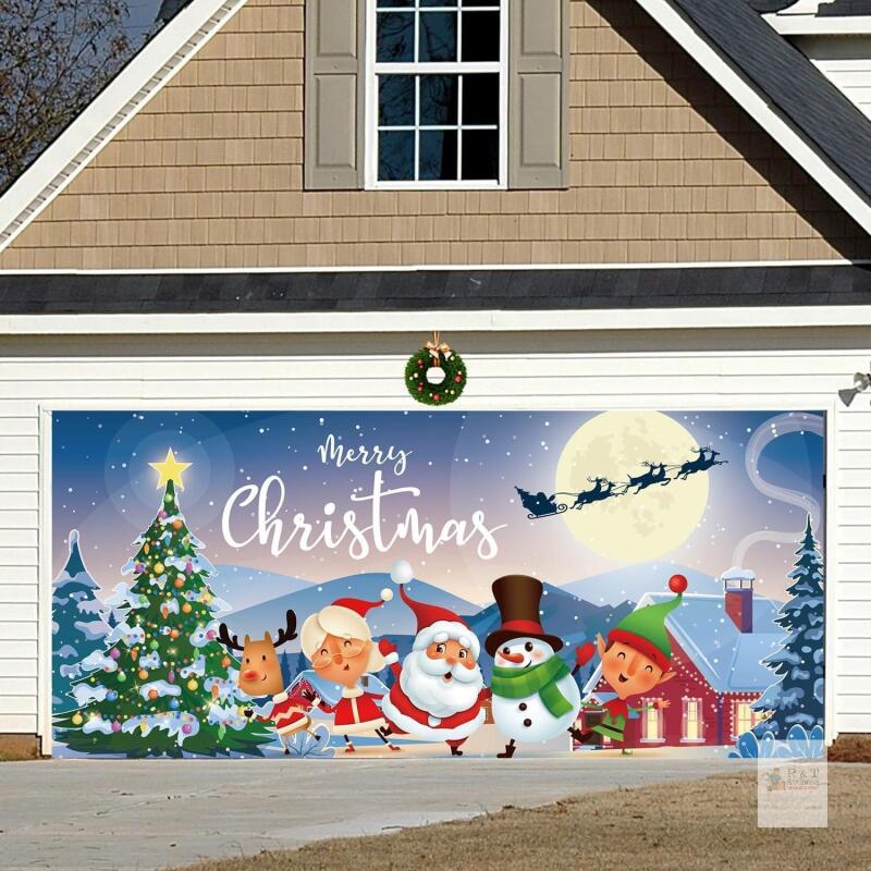 New Garage Door Banner, 400 x 180 cm, Garage Door Decoration Christmas with Copper Eyelets and Rope, Christmas Decoration for Garage, Patio, Garden, Fence