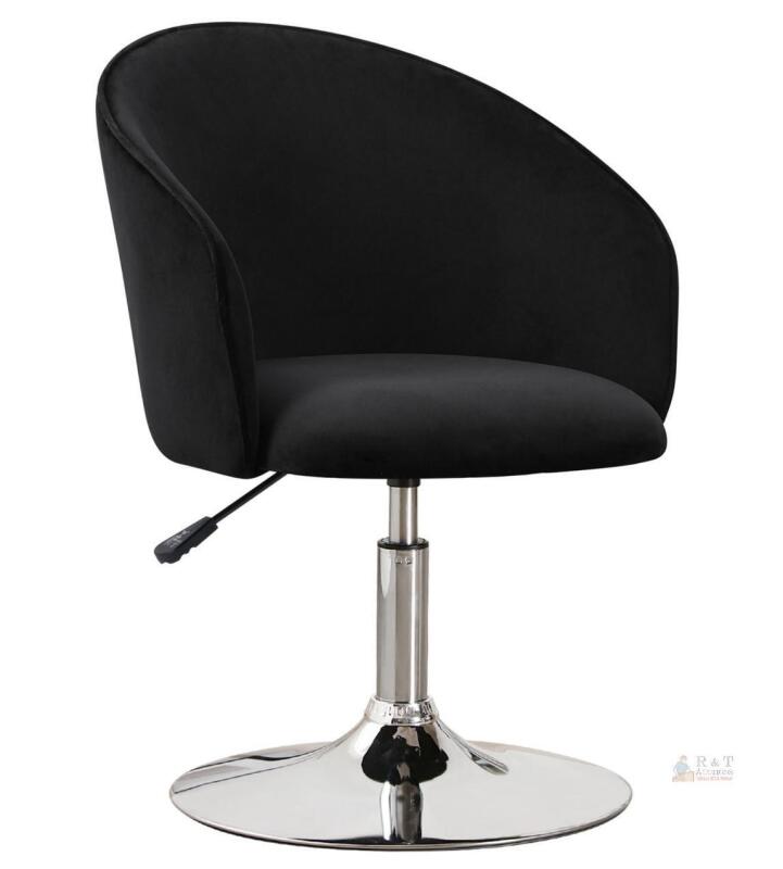 NEW Black Swivel Accent Chair, Height Adjustable, Chrome Pedestal Base, Velvet Upholstery