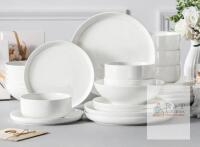 NEW MALACASA Luna 24-Piece Porcelain Dinnerware Set, Service for 6, Ivory White with Black Trim