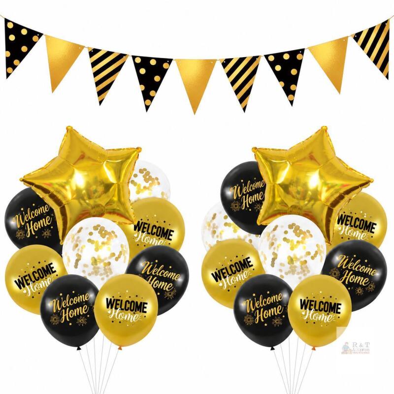 New Black & Gold Welcome Home Balloon & Triangle Banner Set