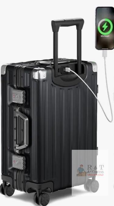 new Krute Zipperless 20" Carry-On PC Hardshell Suitcase, Aluminum Frame, TSA Lock, USB Port, Black