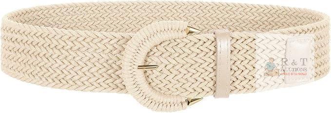New Size L SANSTHS Women Wide Woven Belt for Dresses Fashion Rattan Braided Waist Belt Straw Raffia Boho Belt