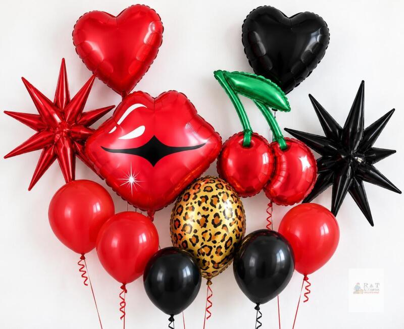 New 15 Pcs Red and Black Birthday Decorations,