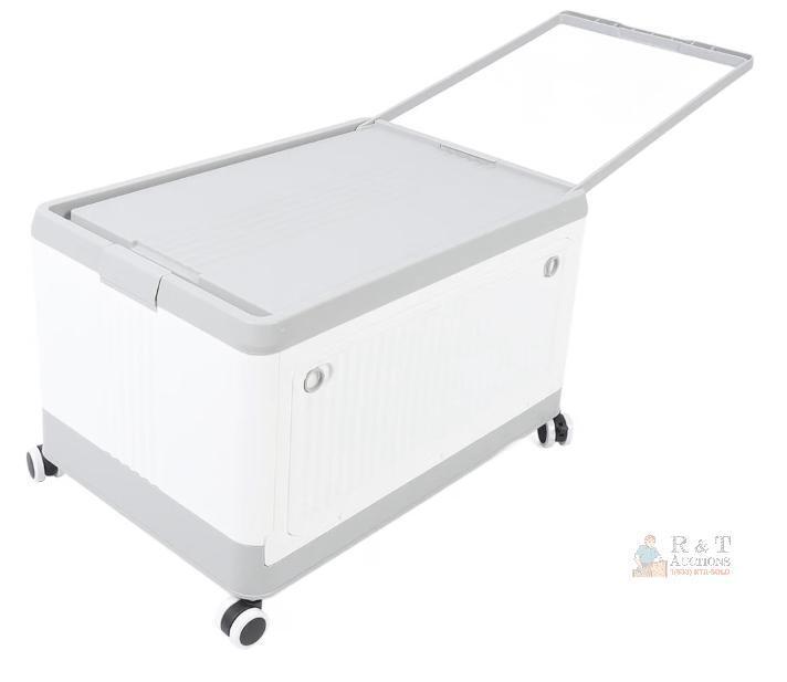NEW Large Capacity Rolling Storage Box, 21"x14"x13", 4 Wheels, Removable Lid, Stackable, White/Grey
