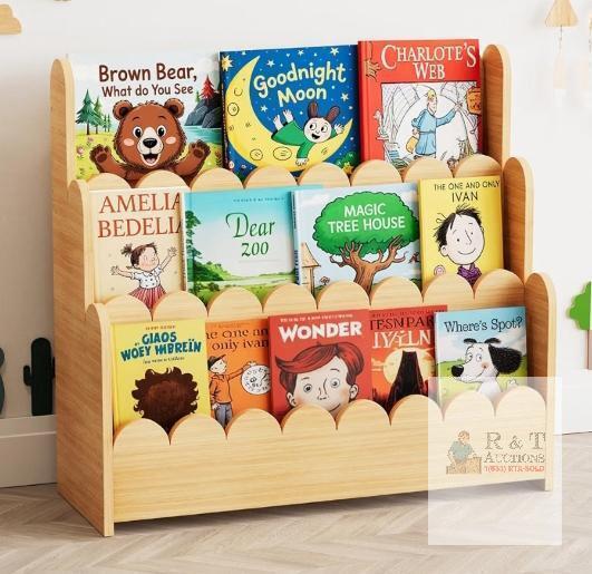 NEW SpaceAid 3-Tier Scalloped Montessori Bookshelf, Solid Pine, Natural Finish, 29.6" W x 27.6" H x 10.7" D