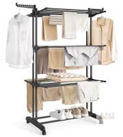 NEW SONGMICS 4-Tier Foldable Rolling Clothes Drying Rack, Steel, 77 lb Max Load, 68" Tall, Black