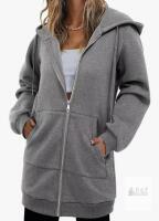 NEW KISSMODA Women's XXL Dark Grey Zip Up Hoodie, LC7342, Cotton Blend, Full Zip, Pockets, New