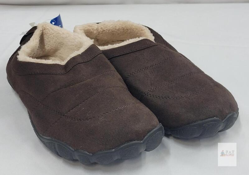 NEW SIZE 10 Men's Brown Faux Suede Slippers with Faux Fur Lining and Memory Foam Insole