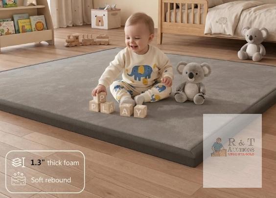 NEW 79"x59" Grey Memory Foam Baby Play Mat with Non-Slip Backing