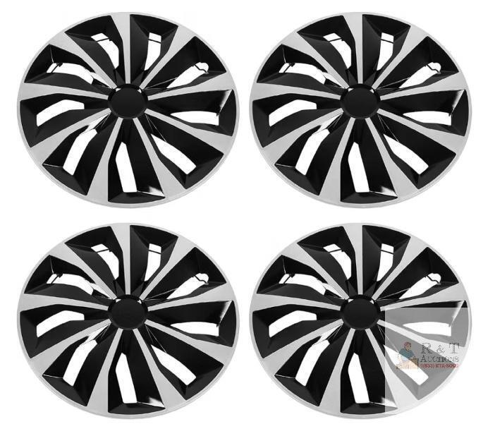NEW 17" Black/Silver Full Wheel Covers Set of 4, ABS Snap-On Hubcaps, Compatible with Ford Connect