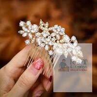 New Gold Flower & Rhinestone Bridal Hair Comb