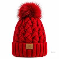 New PAGE ONE Womens Winter Ribbed Beanie Crossed Cap Chunky Cable Knit Pompom