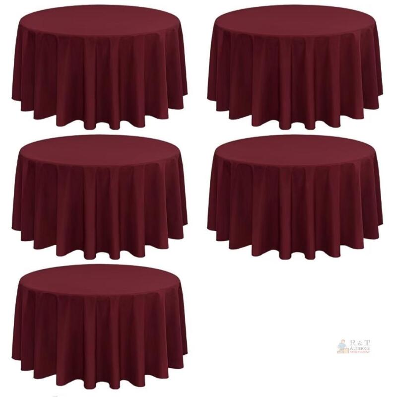 New - Five (5) 120" Round Burgundy Table Cloth