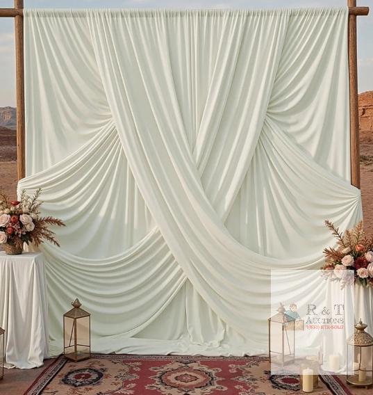 NEW Ivory Backdrop Curtain Set &ndash; 10 Panels, 5x10ft Each, Total 50x10ft, Wrinkle-Free Polyester