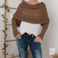 New Scarf with Sleeves for Women Multifunctional Crochet Wrap Scarf Knitted Cable Wrap Sweater Shrugs with Sleeves