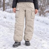 NEW Large Beige Insulated Snow Pants with Cargo Pockets and Elastic Waist