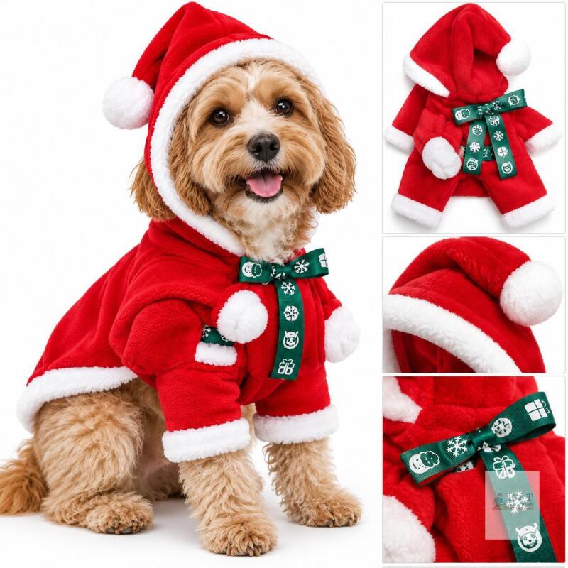 New Size 2xl Christmas Dog Hoodie Costume - (20-30lb) Pet Gift Carrying Style Coat Clothes Christmas Santa Funny Apparel
