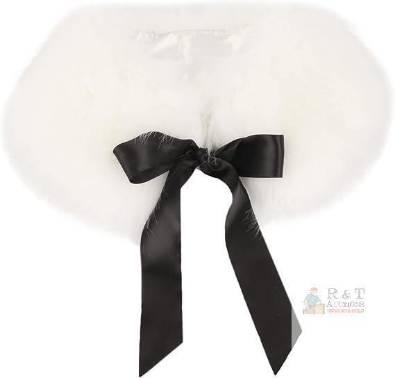 New Women Fall Winter Warm Soft Faux Fur Collar Scarf Self Tie Warp Neck Warmer,Ribbon White,One Size