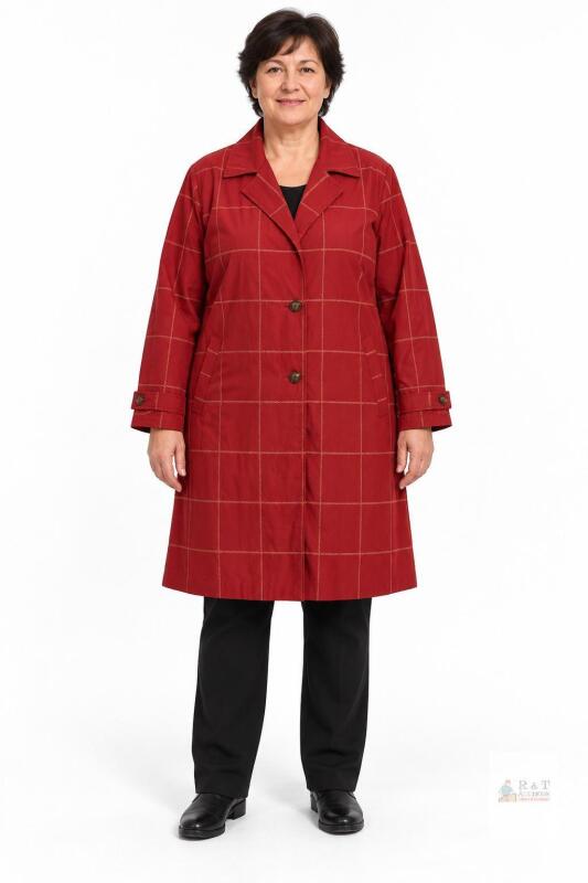 New Women&rsquo;s Red Windowpane Button-Front Coat &ndash; Size XXL