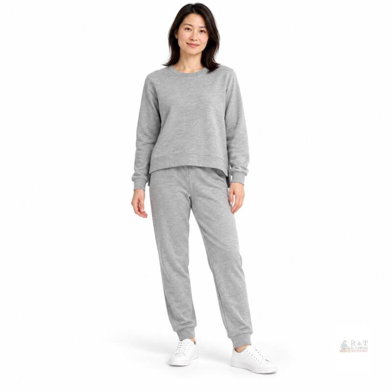 Gray Jogger Sweatshirt & Sweatpants Set, Size Small, Unisex, Drawstring Waist, 100% Cotton Blend