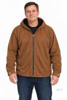 Brown Hooded Zip-Up Jacket, 2XL, Fleece-Lined, Button Cuffs