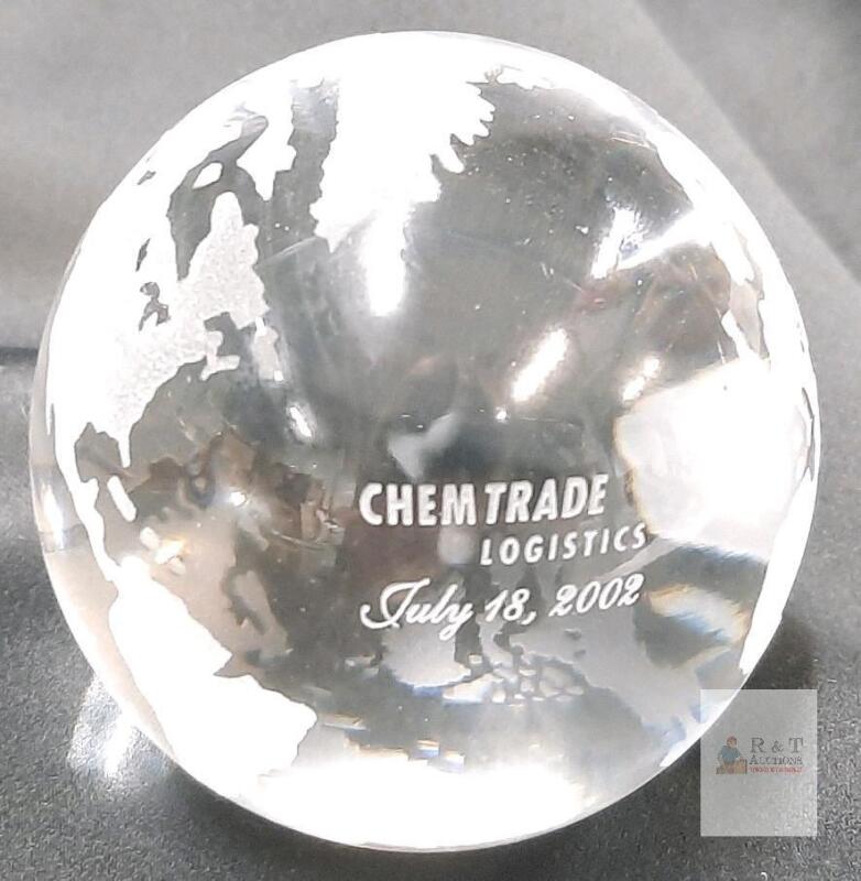 Chemtrade Logistics Crystal Globe Paperweight, Etched Continents, 3" Diameter, 2002 Inscription