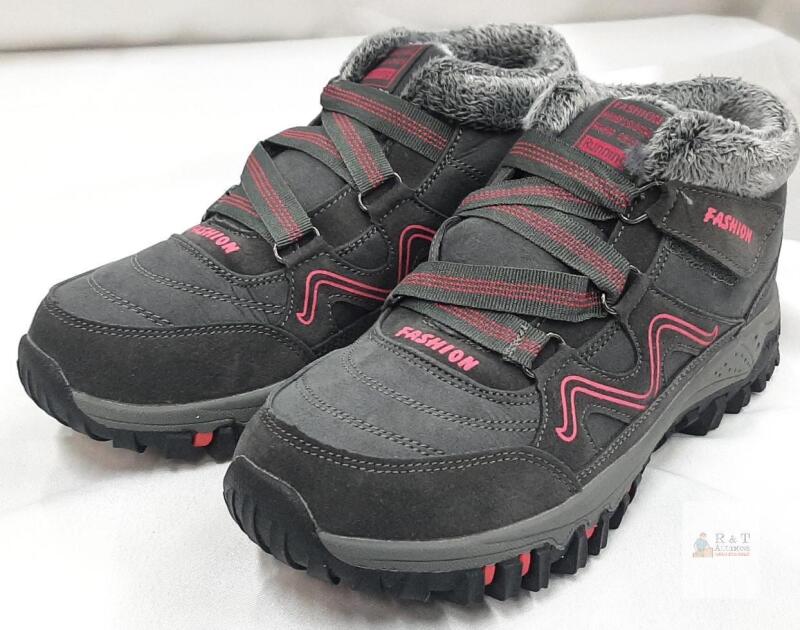 new Gray Faux Suede Faux Fur Winter Hiking Boots EU 39 US 8-8.5 Women&rsquo;s Lace-Up Velcro Ankle Trail