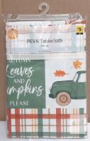 True Living 60" Round PEVA Tablecloth &ndash; Autumn Leaves and Pumpkins Design
